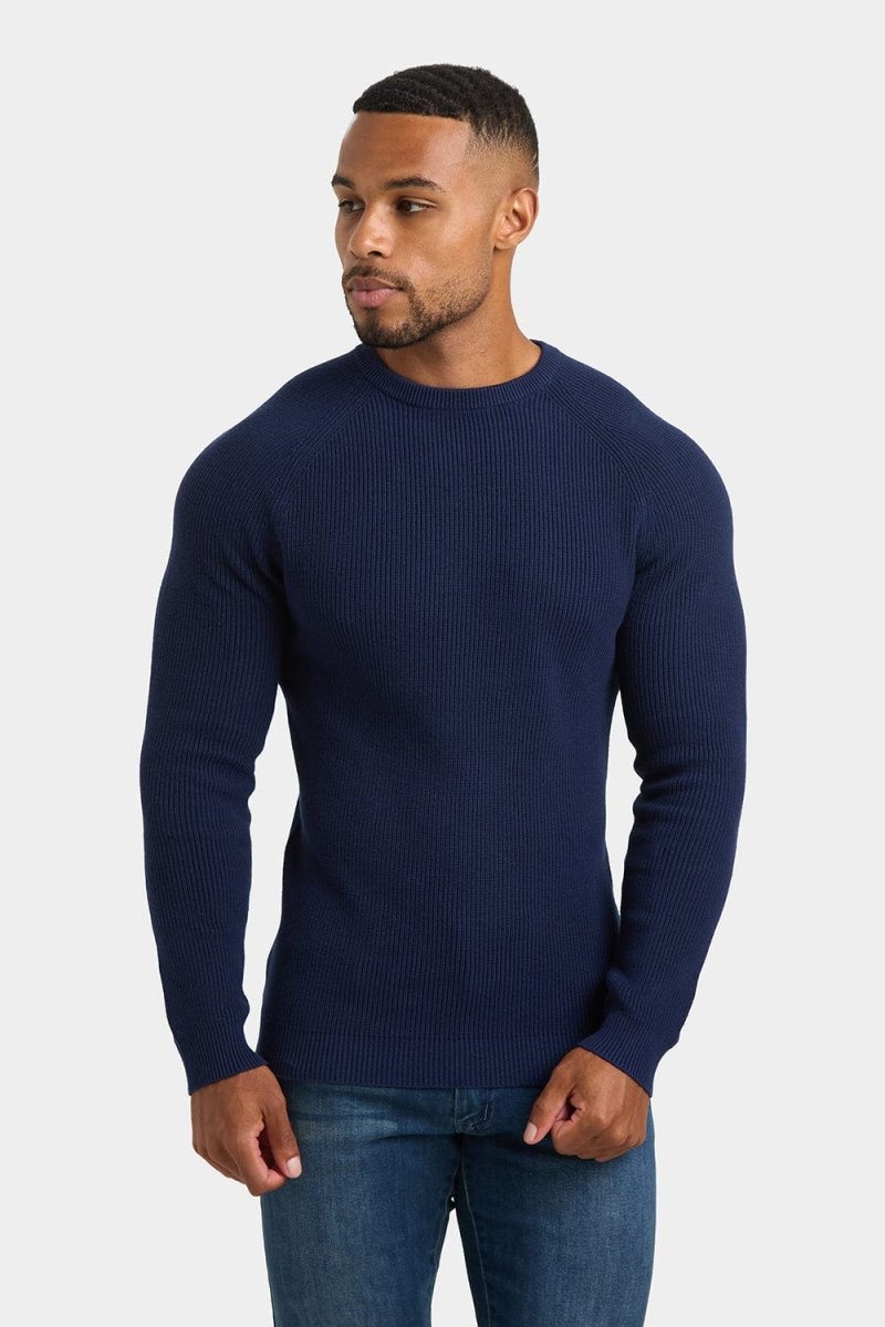 Textured Cotton Crew Neck in Navy - TAILORED ATHLETE - USA