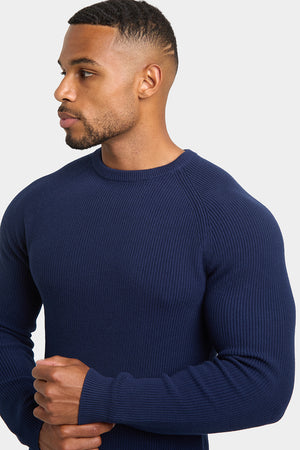 Textured Cotton Crew Neck in Navy - TAILORED ATHLETE - USA