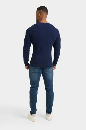 Textured Cotton Crew Neck in Navy - TAILORED ATHLETE - USA