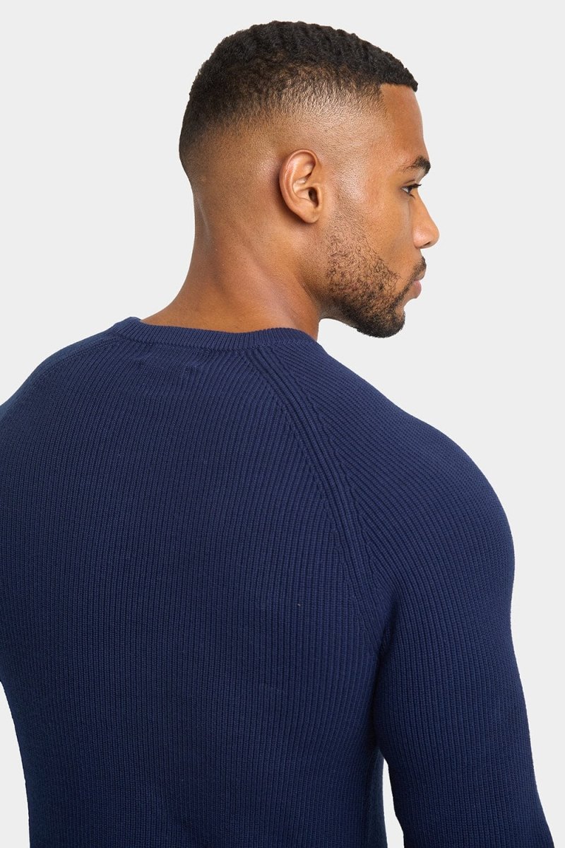 Textured Cotton Crew Neck in Navy - TAILORED ATHLETE - USA