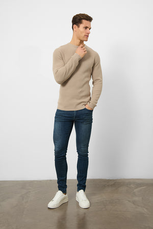 Textured Cotton Crew Neck in Neutral - TAILORED ATHLETE - USA