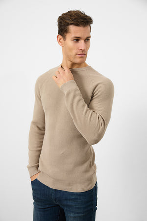 Textured Cotton Crew Neck in Neutral - TAILORED ATHLETE - USA