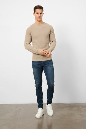 Textured Cotton Crew Neck in Neutral - TAILORED ATHLETE - USA