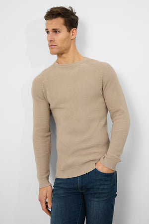 Textured Cotton Crew Neck in Neutral - TAILORED ATHLETE - USA