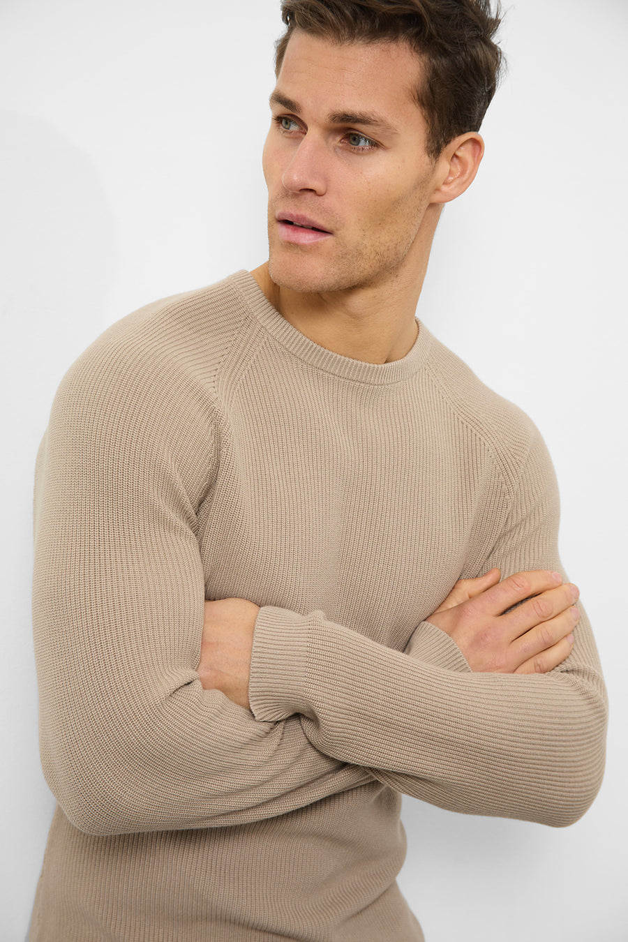 Textured Cotton Crew Neck in Neutral - TAILORED ATHLETE - USA