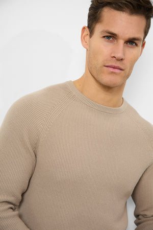 Textured Cotton Crew Neck in Neutral - TAILORED ATHLETE - USA