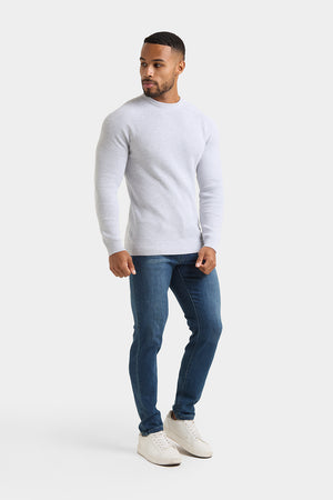 Textured Cotton Crew Neck in Soft Grey Marl - TAILORED ATHLETE - USA