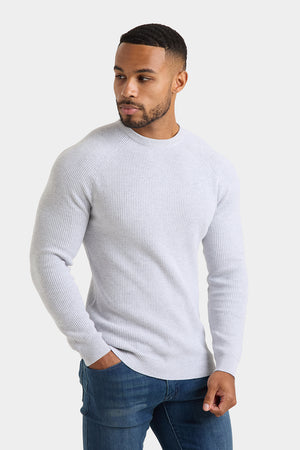 Textured Cotton Crew Neck in Soft Grey Marl - TAILORED ATHLETE - USA