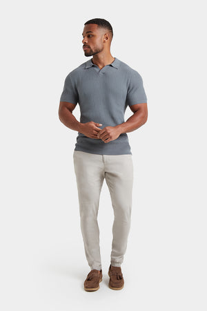 Textured Open Collar Knit Polo in Sage - TAILORED ATHLETE - USA