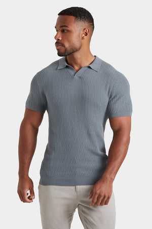 Textured Open Collar Knit Polo in Sage - TAILORED ATHLETE - USA