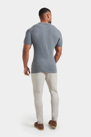 Textured Open Collar Knit Polo in Sage - TAILORED ATHLETE - USA