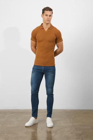 Textured Open Collar Polo Shirt in Ginger - TAILORED ATHLETE - USA