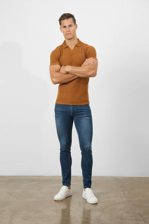 Textured Open Collar Polo Shirt in Ginger - TAILORED ATHLETE - USA