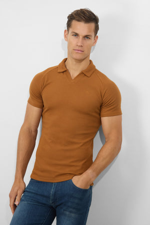 Textured Open Collar Polo Shirt in Ginger - TAILORED ATHLETE - USA