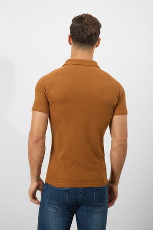 Textured Open Collar Polo Shirt in Ginger - TAILORED ATHLETE - USA