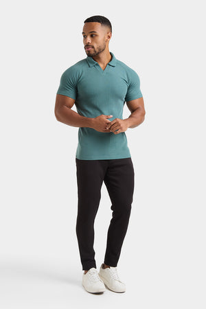 Textured Open Collar Polo Shirt in Kale - TAILORED ATHLETE - USA