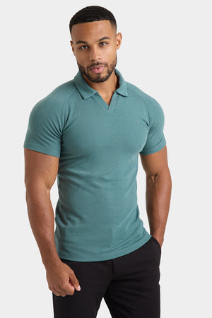 Textured Open Collar Polo Shirt in Kale - TAILORED ATHLETE - USA