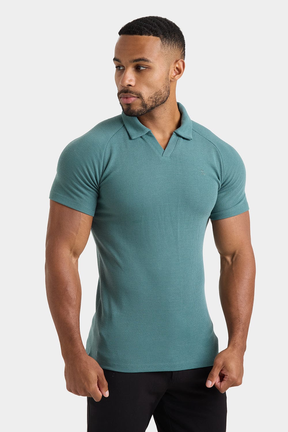 Textured Open Collar Polo Shirt in Kale - TAILORED ATHLETE - USA