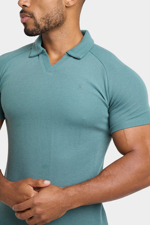 Textured Open Collar Polo Shirt in Kale - TAILORED ATHLETE - USA