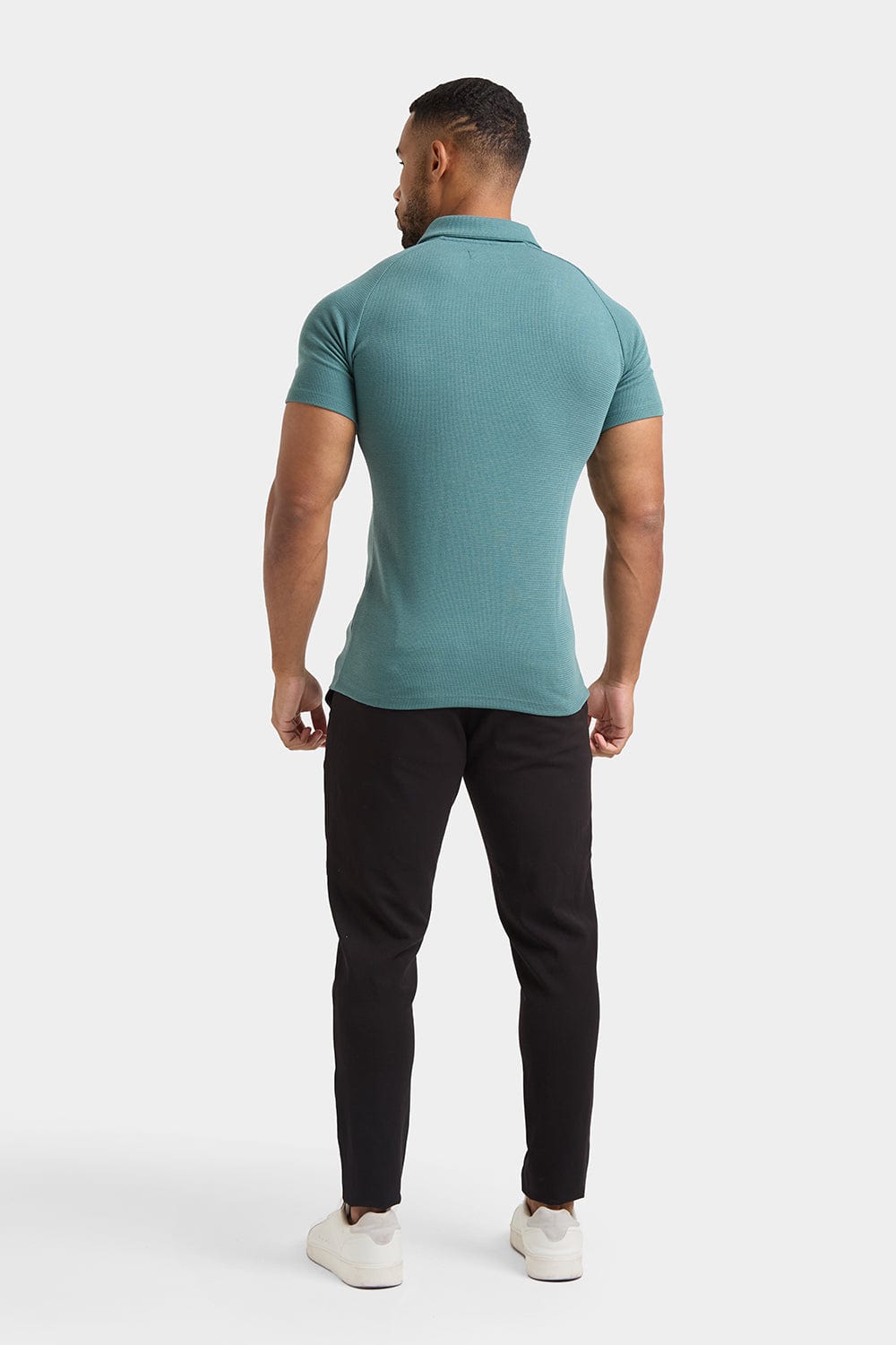Textured Open Collar Polo Shirt in Kale - TAILORED ATHLETE - USA