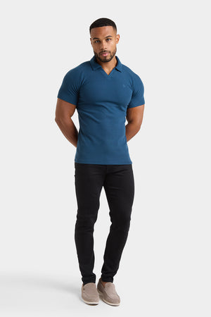 Textured Open Collar Polo Shirt in Teal - TAILORED ATHLETE - USA