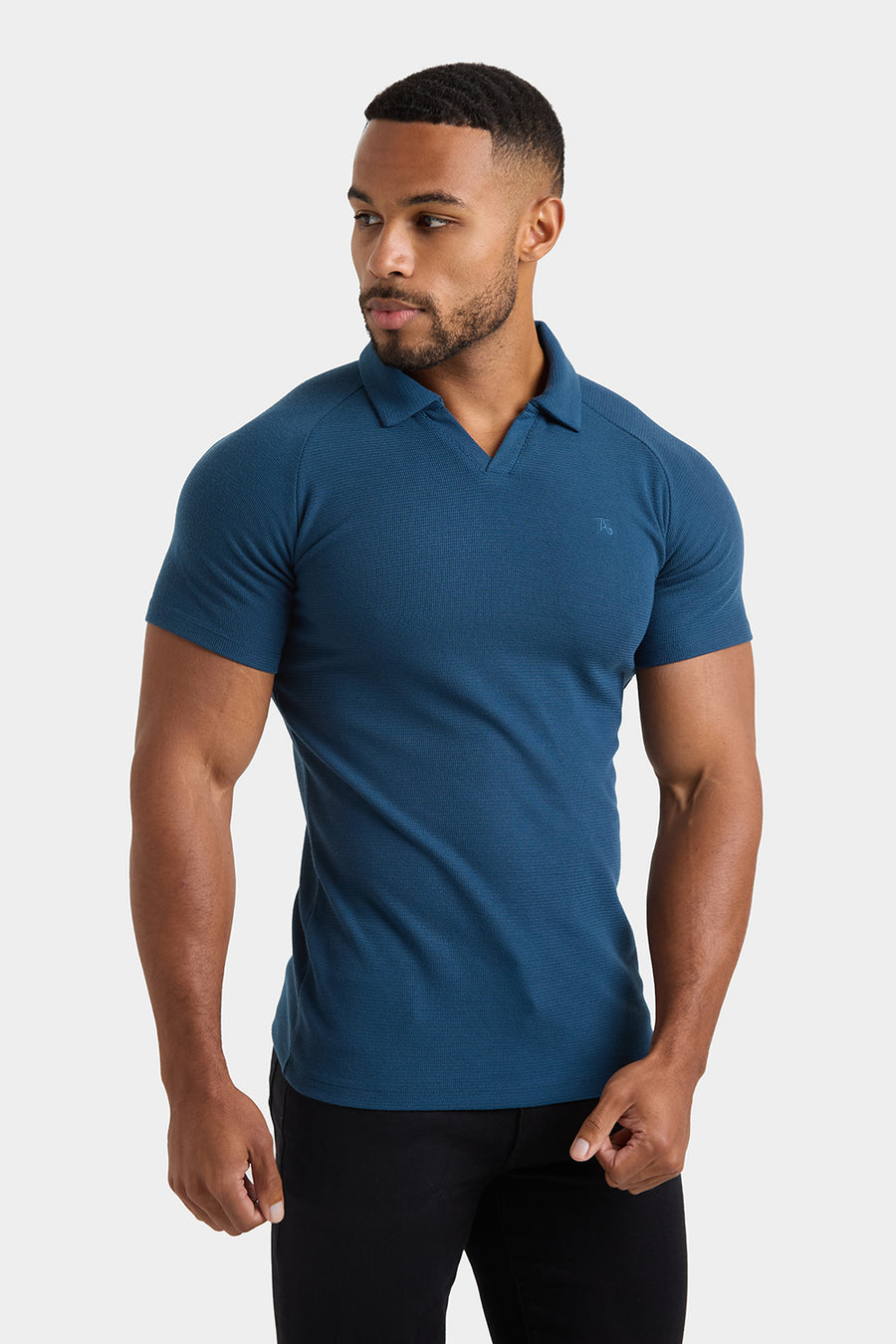 Textured Open Collar Polo Shirt in Teal - TAILORED ATHLETE - USA