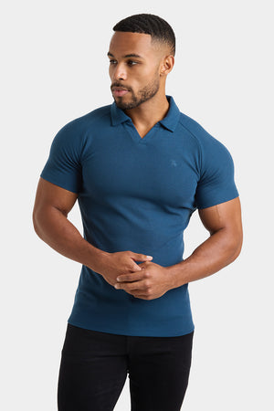 Textured Open Collar Polo Shirt in Teal - TAILORED ATHLETE - USA