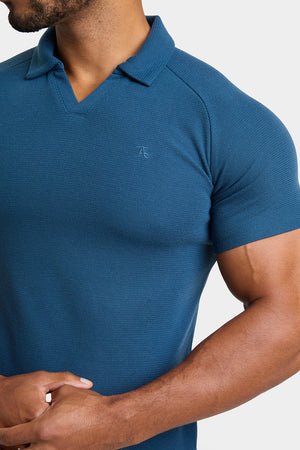 Textured Open Collar Polo Shirt in Teal - TAILORED ATHLETE - USA