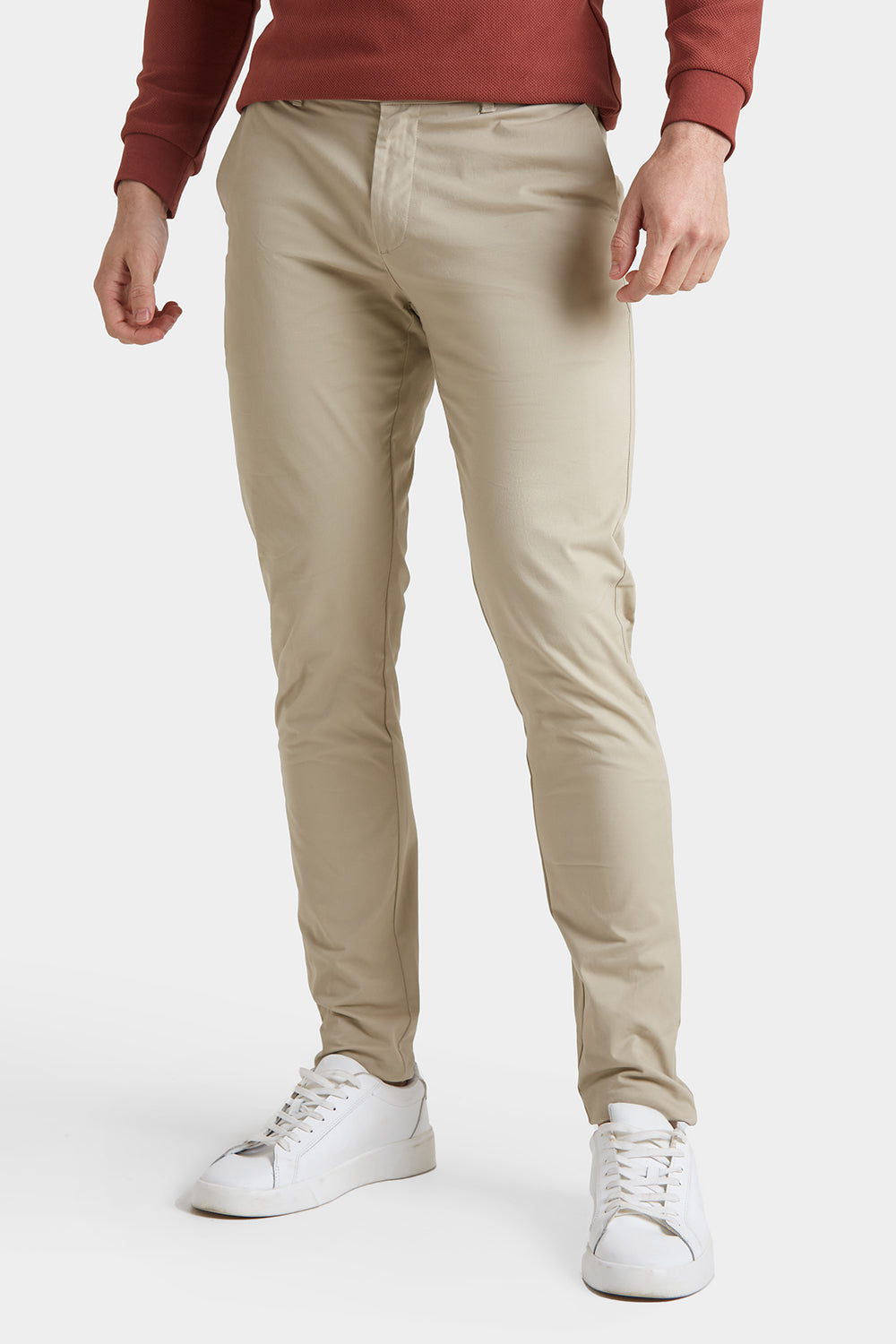 Cream Colored Linen Mid-Rise Slim Fit Trousers (DOLINENIN) | Celio