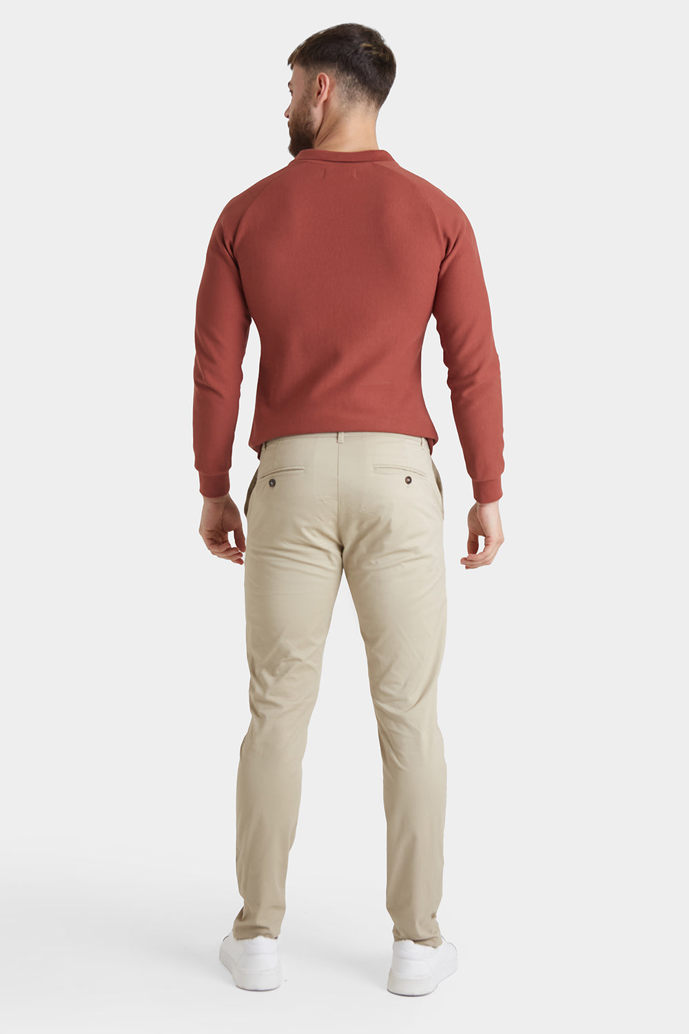 Athletic Fit Cotton Stretch Chino Pants in Stone - TAILORED