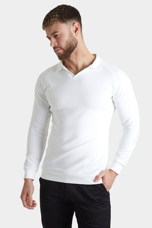 Textured Open Collar Polo in White - TAILORED ATHLETE - USA