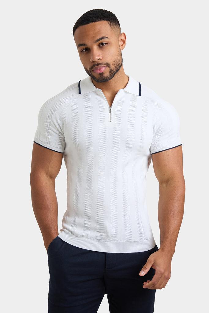 b+ab tie-fastening ribbed polo top - White