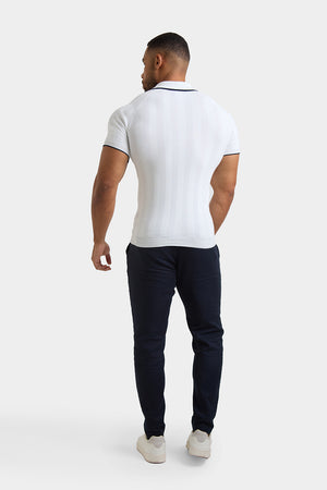 Textured Rib Zip Neck Knit Polo in Off White - TAILORED ATHLETE - USA