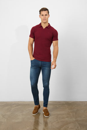 Textured Open Collar Polo Shirt in Claret - TAILORED ATHLETE - USA