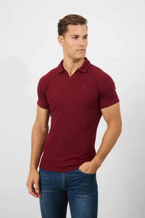 Textured Open Collar Polo Shirt in Claret - TAILORED ATHLETE - USA