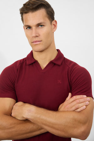 Textured Open Collar Polo Shirt in Claret - TAILORED ATHLETE - USA