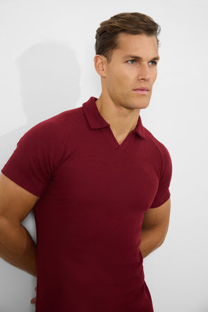 Textured Open Collar Polo Shirt in Claret - TAILORED ATHLETE - USA