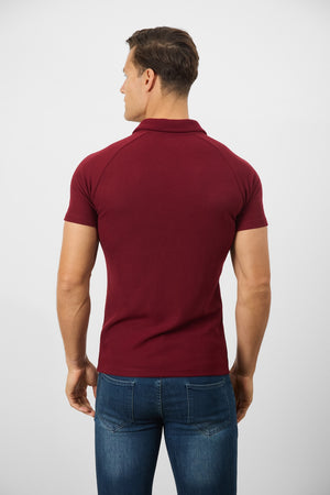 Textured Open Collar Polo Shirt in Claret - TAILORED ATHLETE - USA