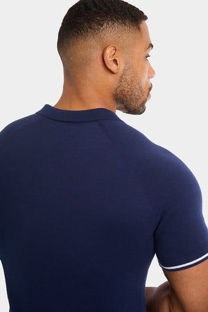 Tipped Buttonless Open Collar Polo in Navy/White - TAILORED ATHLETE - USA