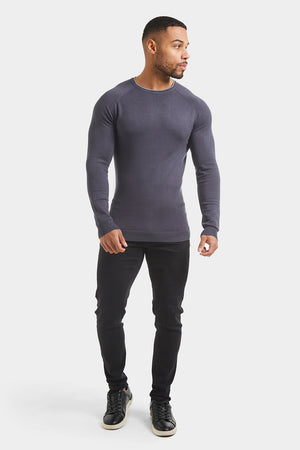 Tipped Crew Neck Long Sleeve in Graphite - TAILORED ATHLETE - USA