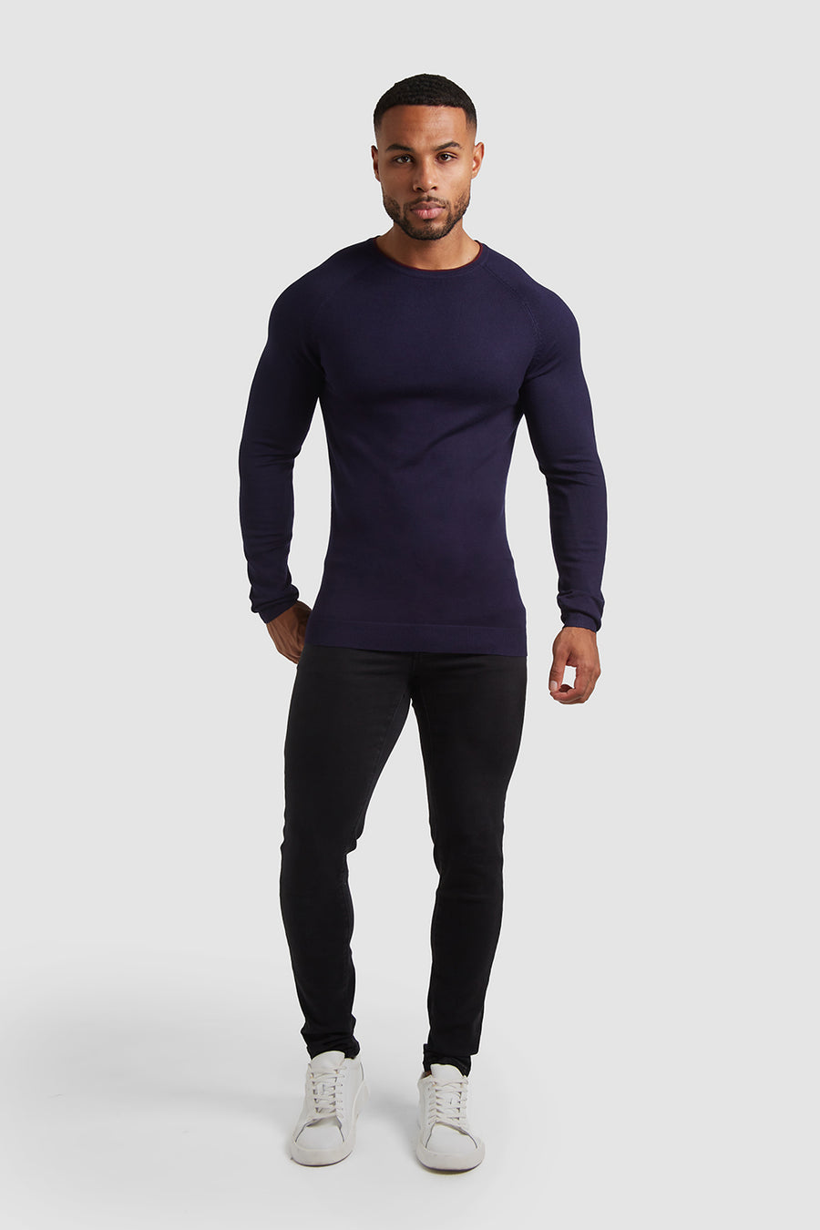 Tipped Crew Neck Long Sleeve in Navy - TAILORED ATHLETE - USA