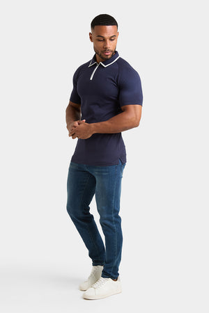 Tipped Zip Neck Polo Shirt in Navy - TAILORED ATHLETE - USA