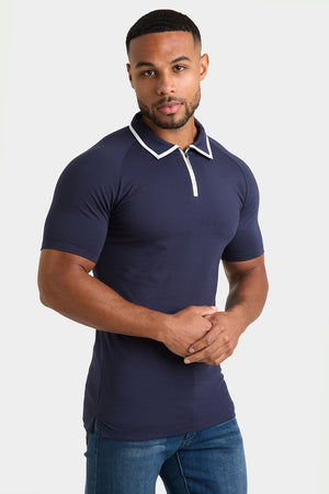 Tipped Zip Neck Polo Shirt in Navy - TAILORED ATHLETE - USA