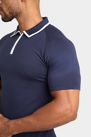 Tipped Zip Neck Polo Shirt in Navy - TAILORED ATHLETE - USA