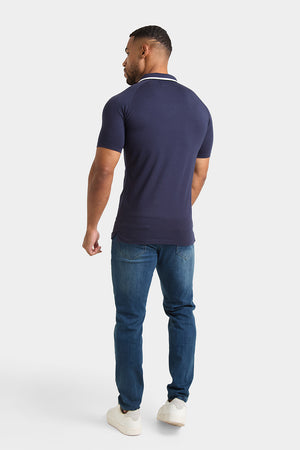 Tipped Zip Neck Polo Shirt in Navy - TAILORED ATHLETE - USA