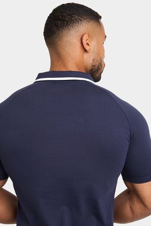 Tipped Zip Neck Polo Shirt in Navy - TAILORED ATHLETE - USA