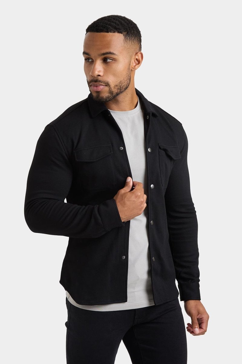 Twill Jersey Overshirt in Black XXXL
