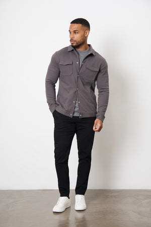Twill Jersey Shacket in Steel Grey - TAILORED ATHLETE - USA