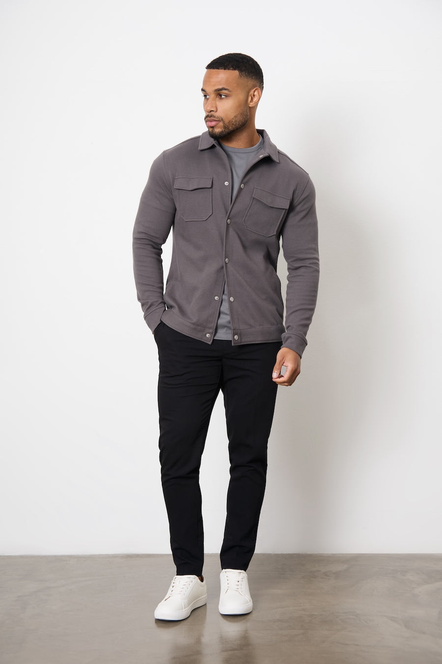 Twill Jersey Shacket in Steel Grey - TAILORED ATHLETE - USA