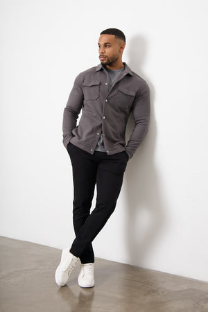 Twill Jersey Shacket in Steel Grey - TAILORED ATHLETE - USA
